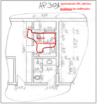 apto 301, incidência de infiltrações - laudo técnico de impermeabilização